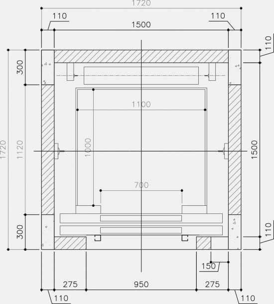 Thiết kế thang máy gia đình cột bê tông 110mm x 300mm